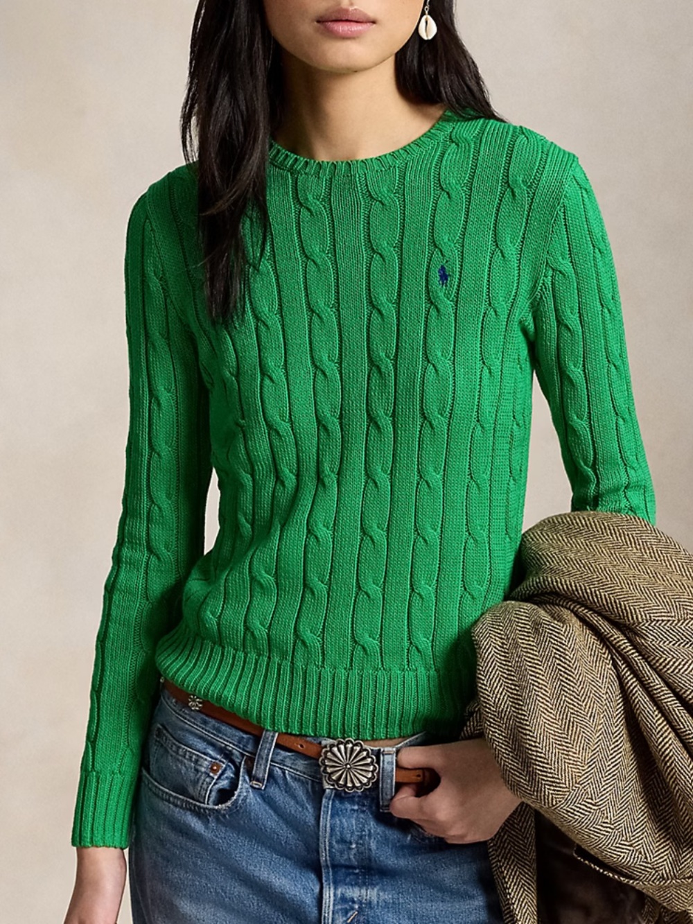 Ralph Lauren Emerald Cable-Knit Crewneck Sweater